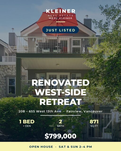 ✨ JUST LISTED | 208 – 655 West 13th Ave, Fairview ✨
Beautifully renovated 1 bed + den in the heart of Vancouver's west side — move-in ready and full of pride-of-ownership. 🏡
✔️ Fully renovated in 2023 — chef's kitchen + two spa baths with heated floors✔️ Engineered hardwood, custom storage & designer lighting throughout✔️ Private leafy balcony — your own outdoor retreat✔️ Walk Score 93 — steps to VGH, transit & the seawall✔️ Den easily works as a second bedroom or home office
💲 Offered at $799,000
📍 OPEN HOUSE this Saturday & Sunday, 2:00–4:00 PMCome see it in person — we'd love to show you around!
📩 Hello@KleinerRealEstate.com📞 604-332-8335Mary Kleiner | Kleiner Real Estate · Oakwyn Realty Ltd.
#VancouverRealEstate #FairviewVancouver #JustListed #OpenHouse #VancouverCondo #WestSideVancouver #KleinerRealEstate #OakwynRealty #VancouverHomes #YVRrealestate